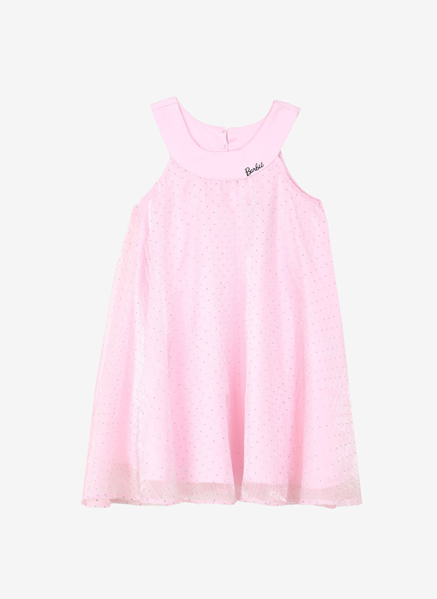 Barbie Pembe Kız Çocuk Bisiklet Yaka Regular Fit Simli Elbise BRB4SG-ELB6005