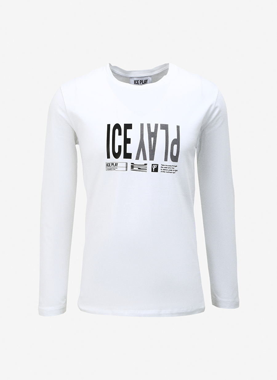 İce Play Bisiklet Yaka Düz Beyaz Erkek T-Shirt 23IU1M0F041P410_T-SHIRT JERSEY