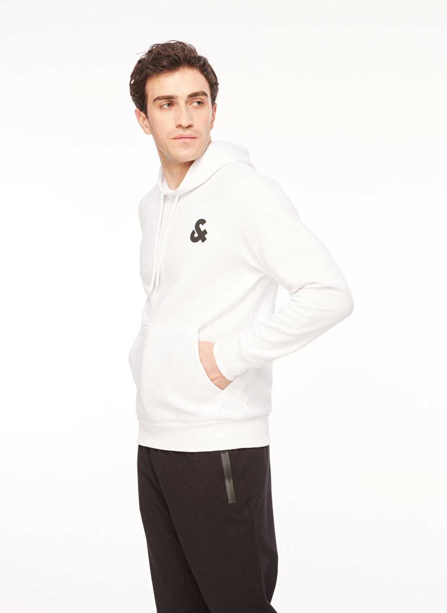 Jack & Jones Kapüşon Yaka Kırık Beyaz Erkek Sweatshırt JCOAND SWEAT HOOD EXC