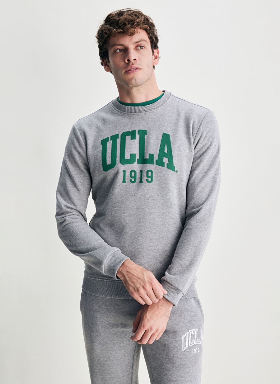 Ucla Bisiklet Yaka Gri Erkek Sweatshırt 10098