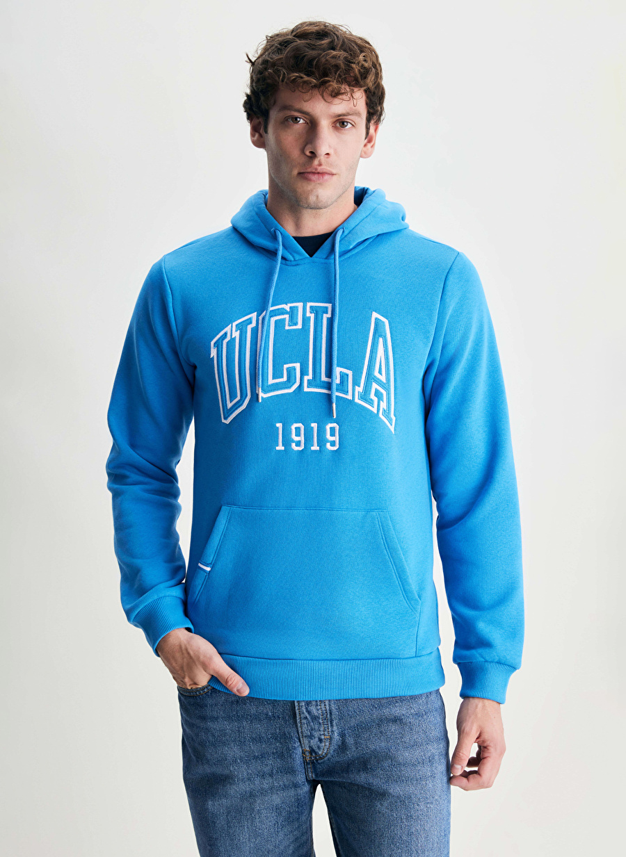 Ucla Kapüşon Yaka Açık Mavi Erkek Sweatshırt 10249