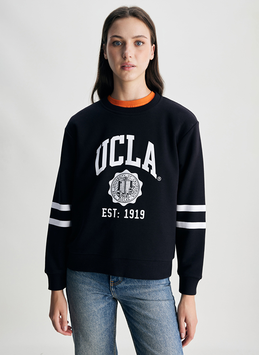 Ucla Bisiklet Yaka Baskılı Siyah Kadın Sweatshırt UC001-10260