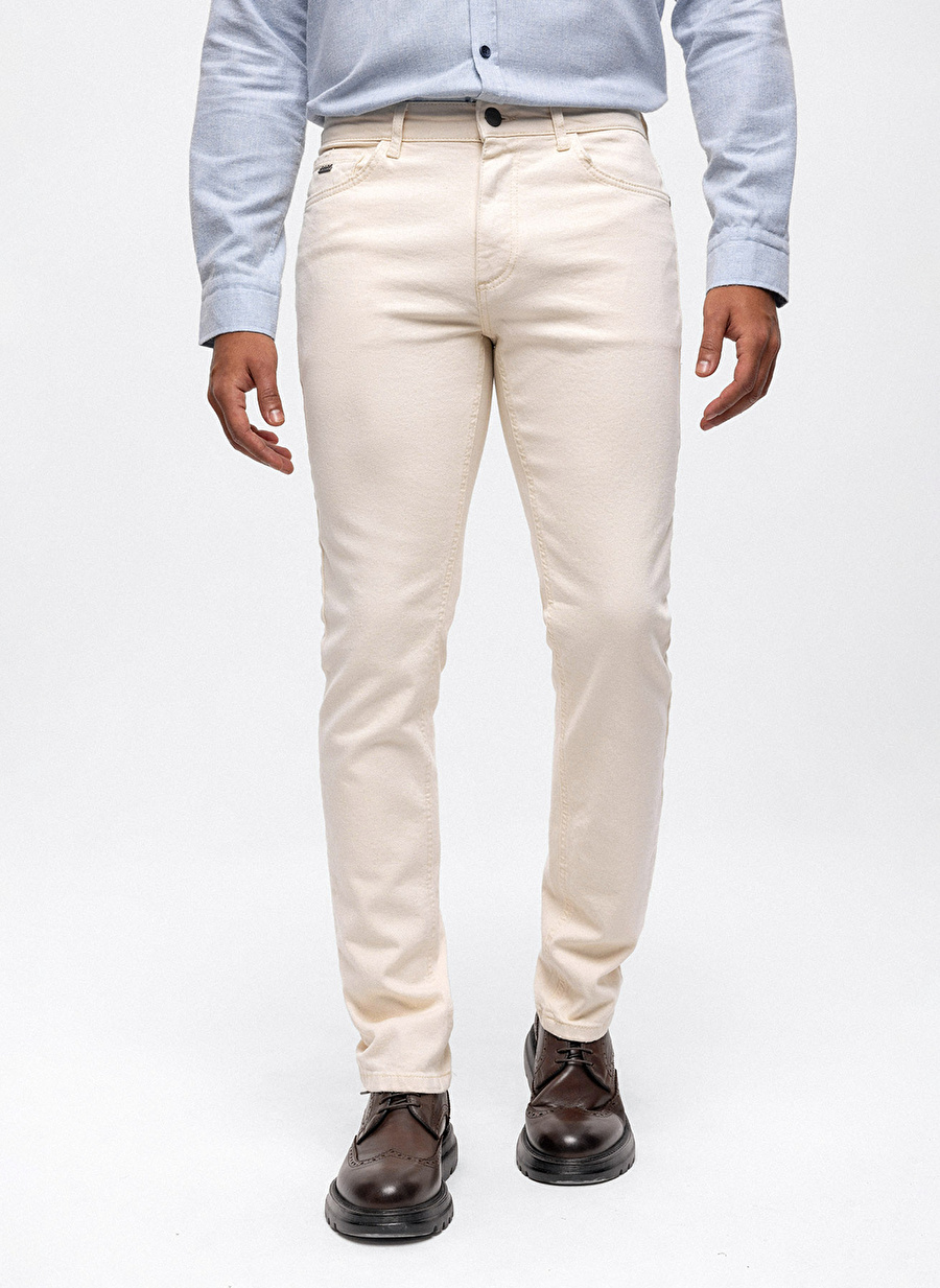 Back and Bond Normal Bel Normal Paça Slim Fit Ekru Erkek Pantolon B33W35007_1