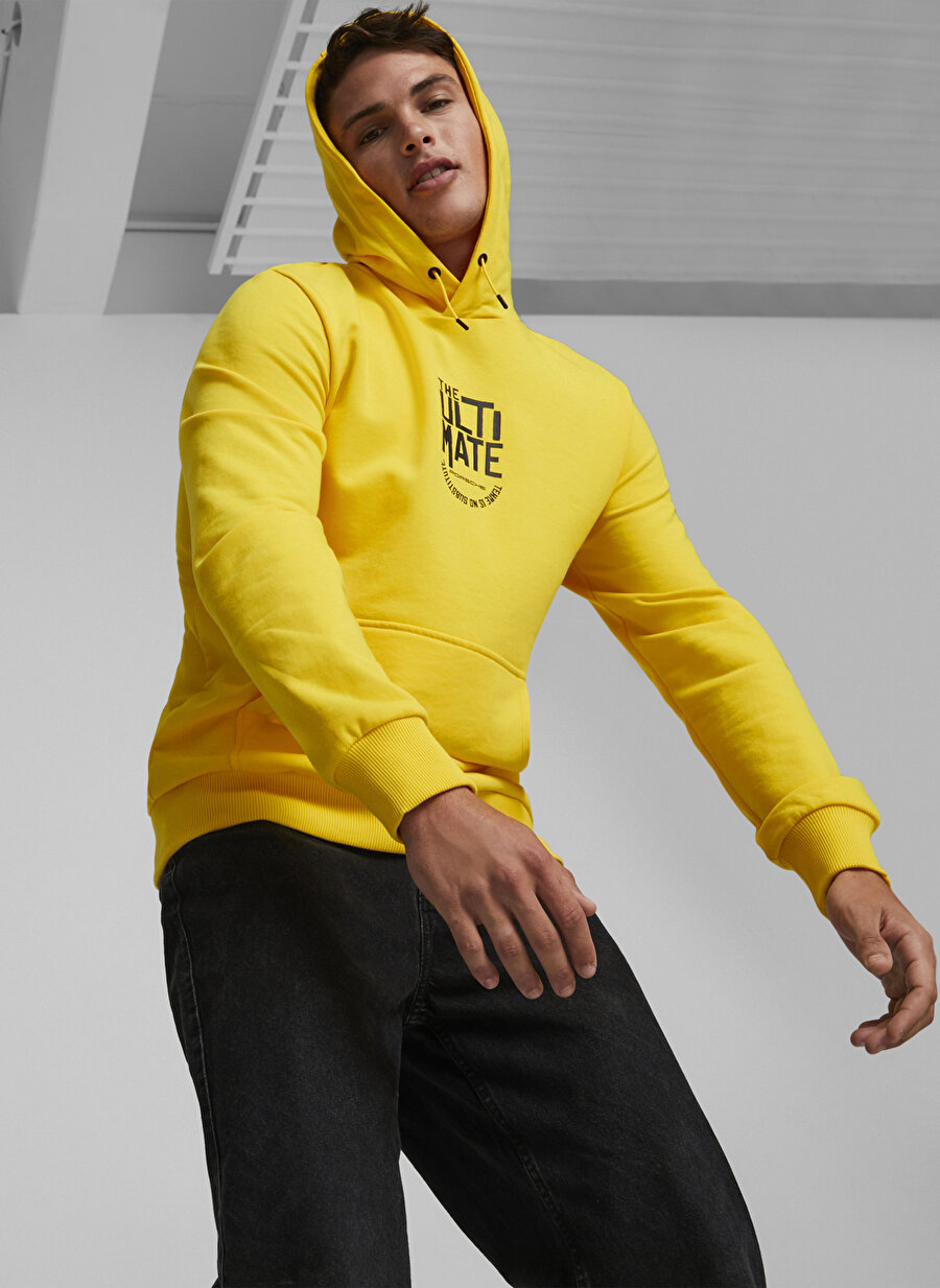 Puma Sarı Erkek Kapüşon Yaka Regular Fit Sweatshirt 53483302 PL Graphic hoodie