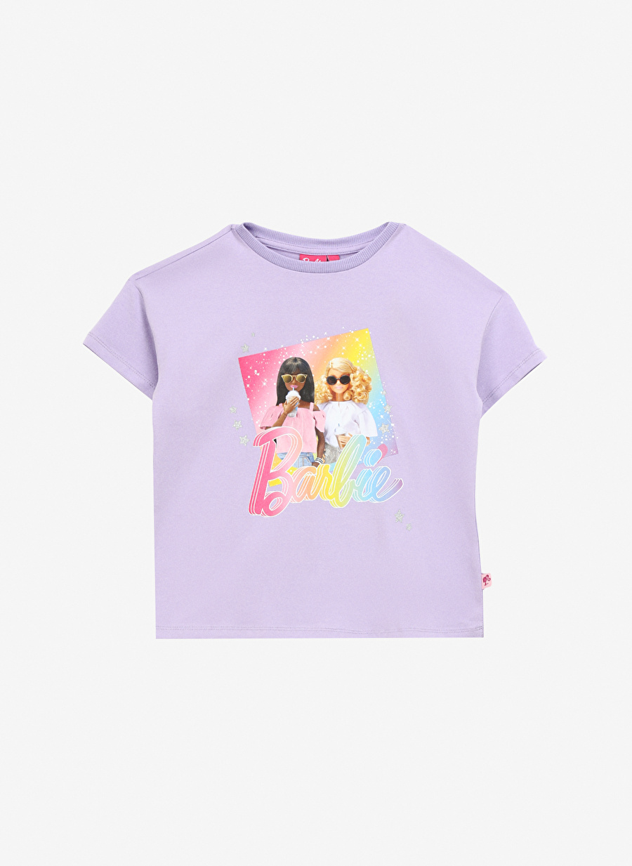 Barbie Lila Kız Çocuk Bisiklet Yaka Regular Fit Baskılı T-Shirt BRB4SG-TST6014