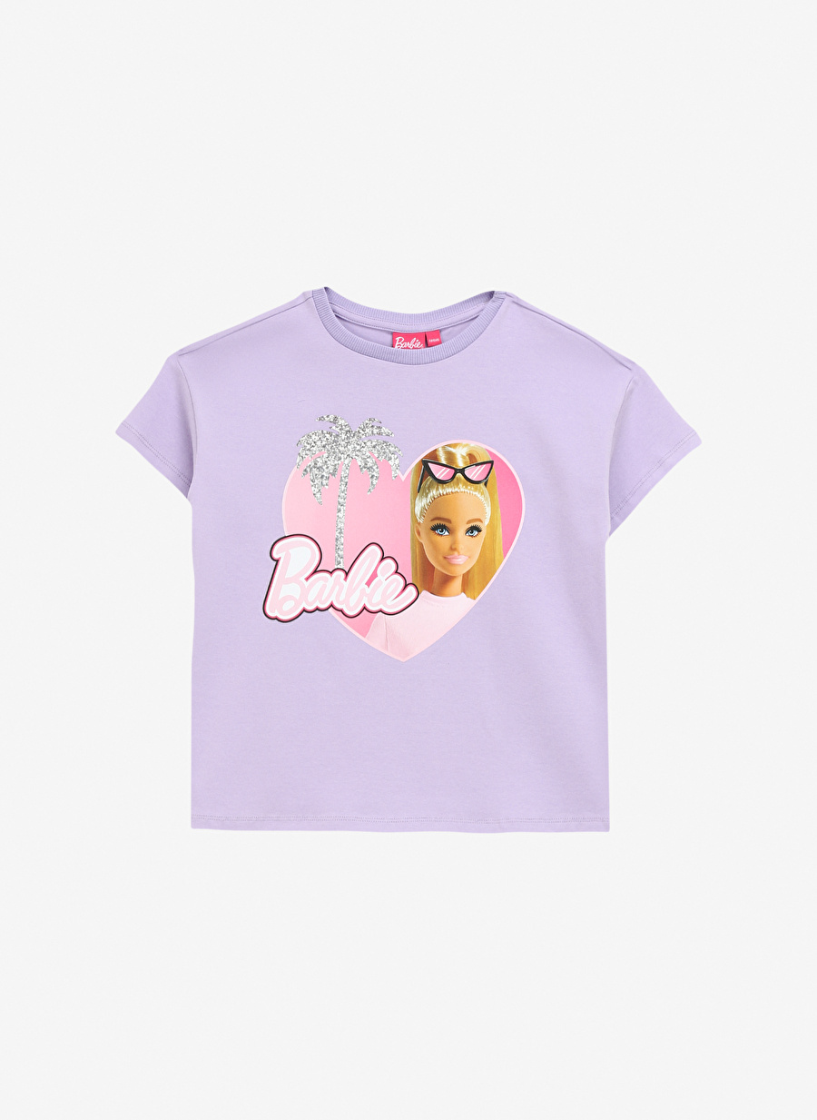 Barbie Lila Kız Çocuk Bisiklet Yaka Baskılı T-Shirt BRB4SG-TST6007