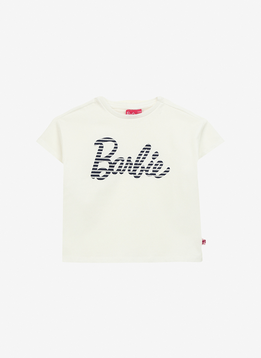 Barbie Ekru Kız Çocuk Bisiklet Yaka Regular Fit Baskılı T-Shirt BRB4SG-TST6001