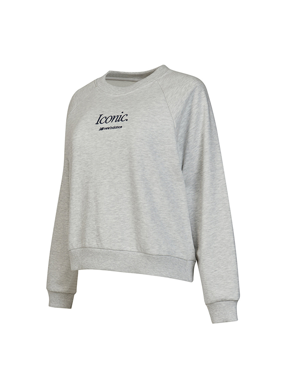 New Balance Gri Kadın Bisiklet Yaka Sweatshirt WNC3380-SAH-NB