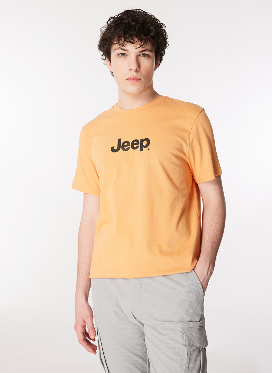 Jeep Açık Turuncu Erkek Bisiklet Yaka Basic Baskılı T-Shirt J4SM-TST7246