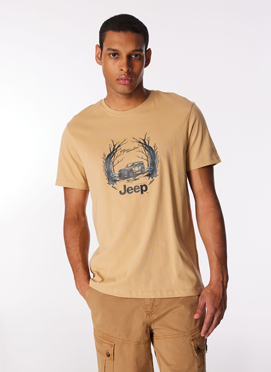 Jeep Deve Tüyü Erkek Bisiklet Yaka Relaxed Baskılı T-Shirt J4SM-TST7258