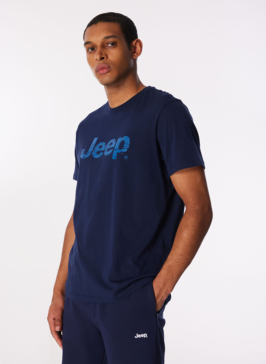 Jeep Lacivert Erkek Bisiklet Yaka Relaxed Baskılı T-Shirt J4SM-TST7256