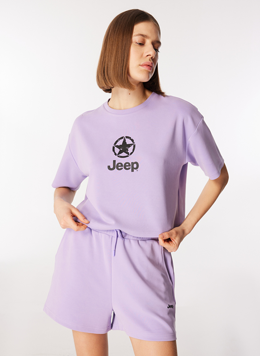 Jeep Lila Kadın Bisiklet Yaka Loose Fit Baskılı T-Shirt J4SL-TST7027