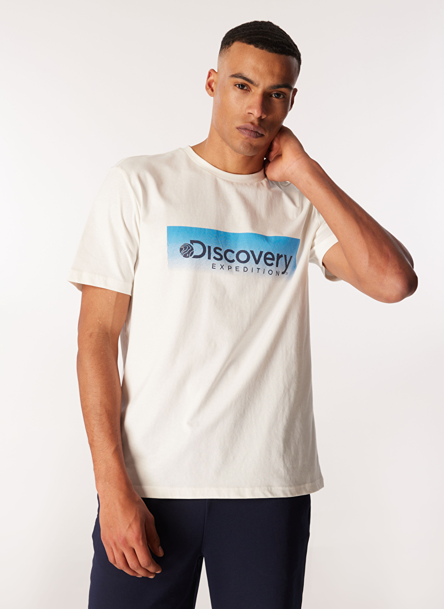 Discovery Expedition Beyaz Erkek Bisiklet Yaka Baskılı T-Shirt D4SM-TST3274