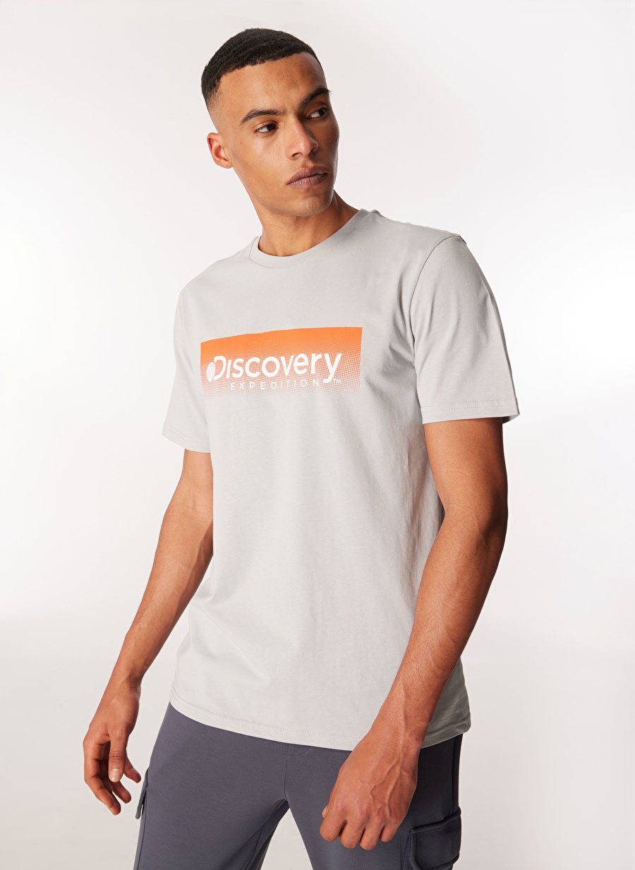 Discovery Expedition Gri Erkek Bisiklet Yaka Baskılı T-Shirt D4SM-TST3274