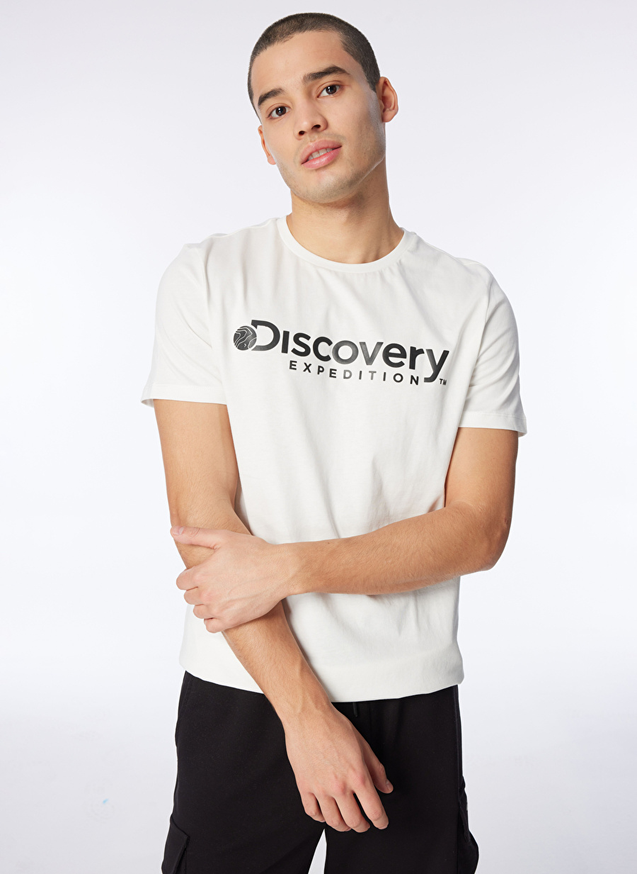 Discovery Expedition Beyaz Erkek Bisiklet Yaka T-Shirt D4SM-TST3290