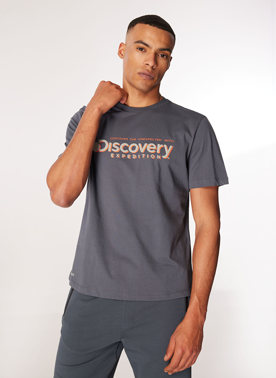 Discovery Expedition Antrasit Erkek Bisiklet Yaka Baskılı T-Shirt D4SM-TST3273