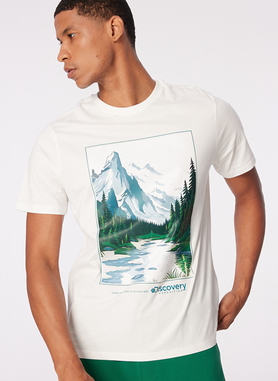 Discovery Expedition Beyaz Erkek Bisiklet Yaka Relaxed Fit Baskılı T-Shirt D4SM-TST3278