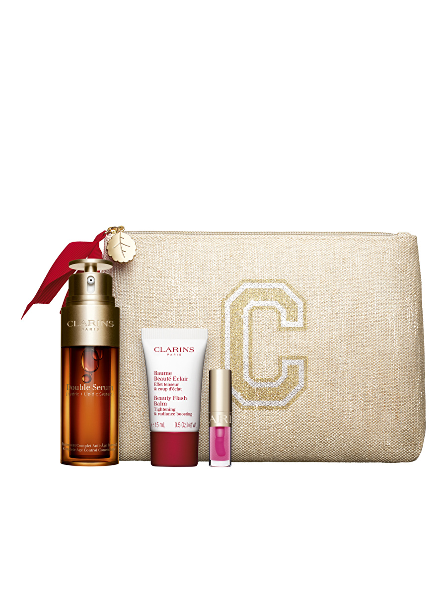 Clarins Double Serum 50 ml + Beauty Flash Balm + Lip Comfort Oil + Double Serum Eye 9 ml Cilt Bakım Seti