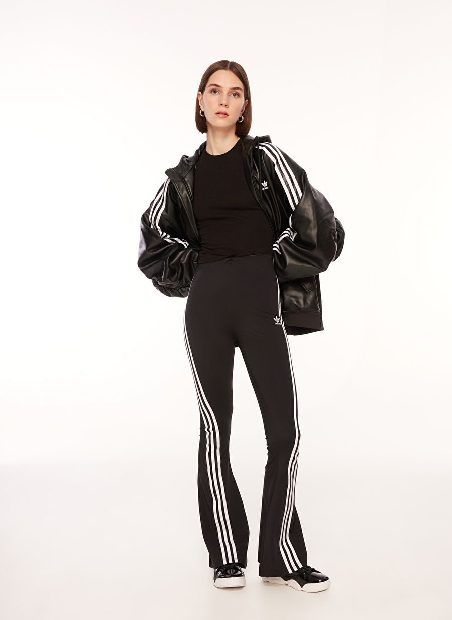 adidas Siyah Kadın Kapüşon Yaka Mont IV9328-FAUX LEATHER JACKET