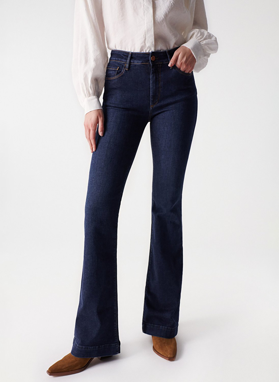 Koyu Mavi Kadın Orta Bel Flare Denim Pantolon DESTINY PUSH UP FLARE JEANS, DARK WASH 21005341