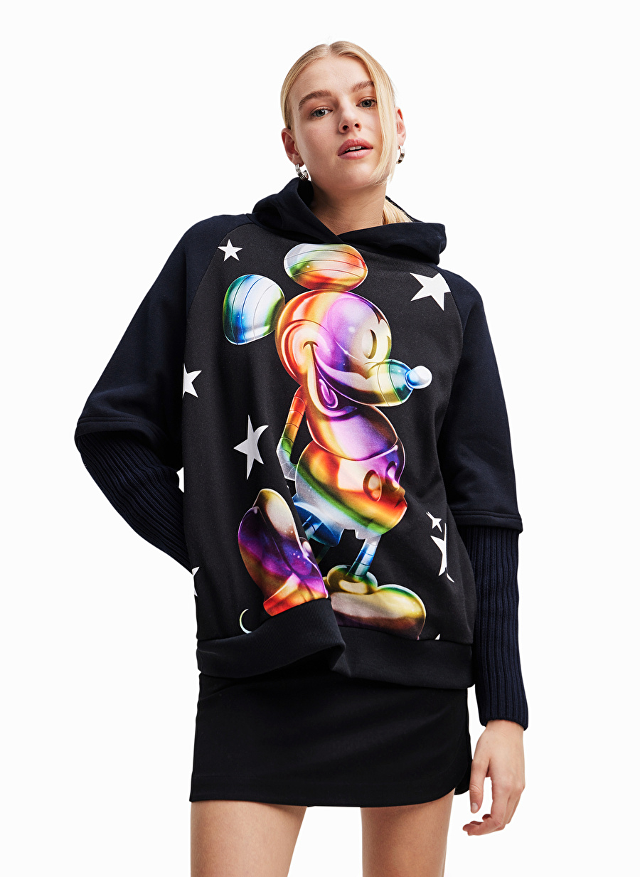 Desigual Mickey Mouse Baskılı Siyah Kadın Sweatshirt 23WWSK48