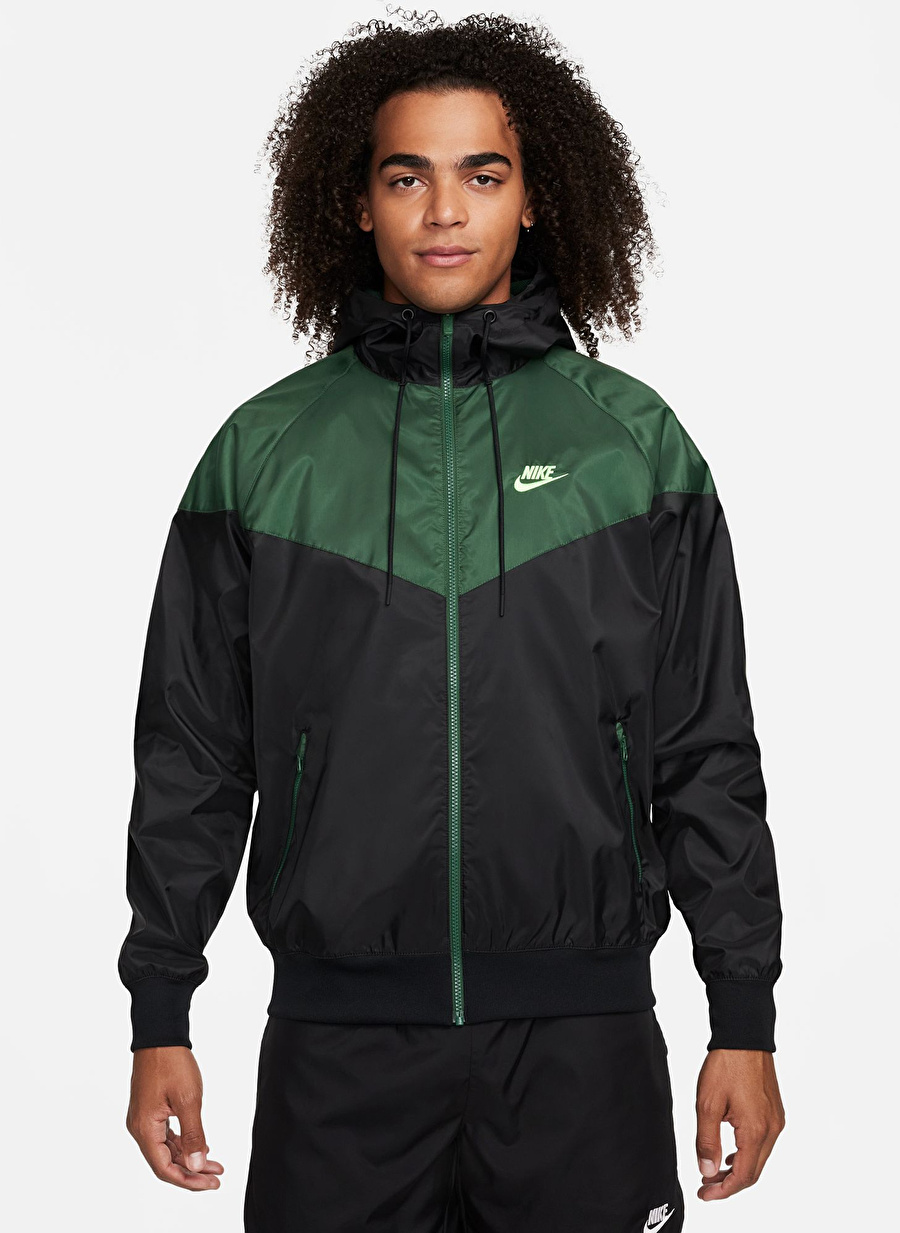 Nike Siyah - Yeşil Erkek Kapüşon Yaka Parçalı Rüzgarlık DA0001-016-M NK WVN LND WR HD JKT