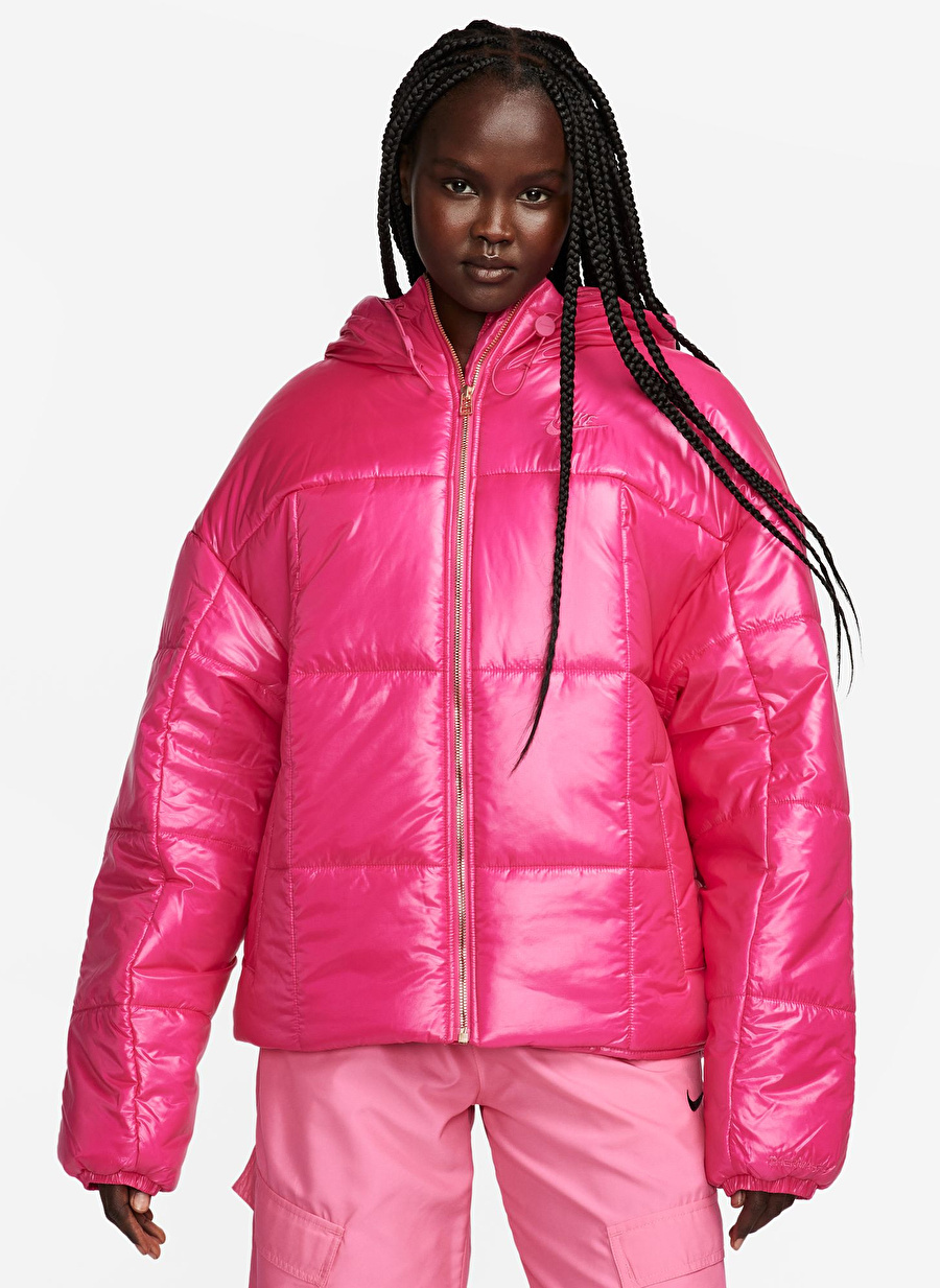 Nike Pembe Kadın Kapüşon Yaka Mont FB8769-615-W NSW PE SHINE PUFFER