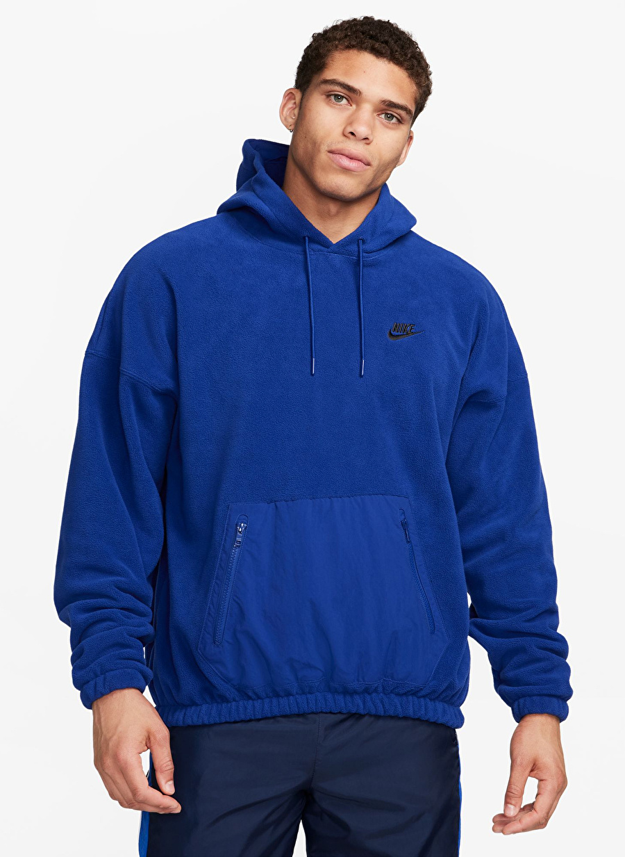 Nike Mavi Erkek Kapüşon Yaka Sweatshirt FB8388-455-M NK CLUB+ POLAR FLC PO