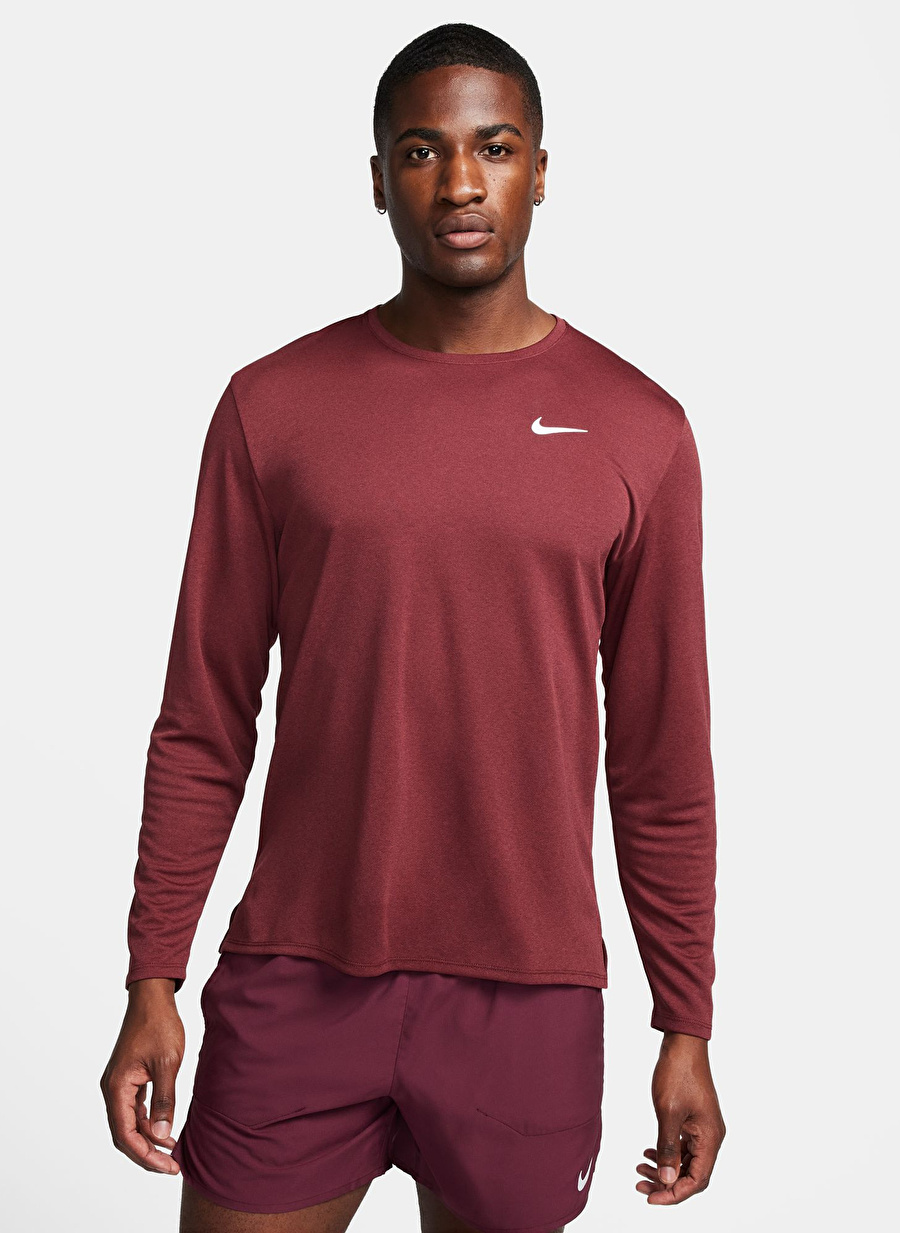 Nike Bordo Erkek Bisiklet Yaka Sweatshirt FB7070-681-M NK DF UV MILER TOP LS