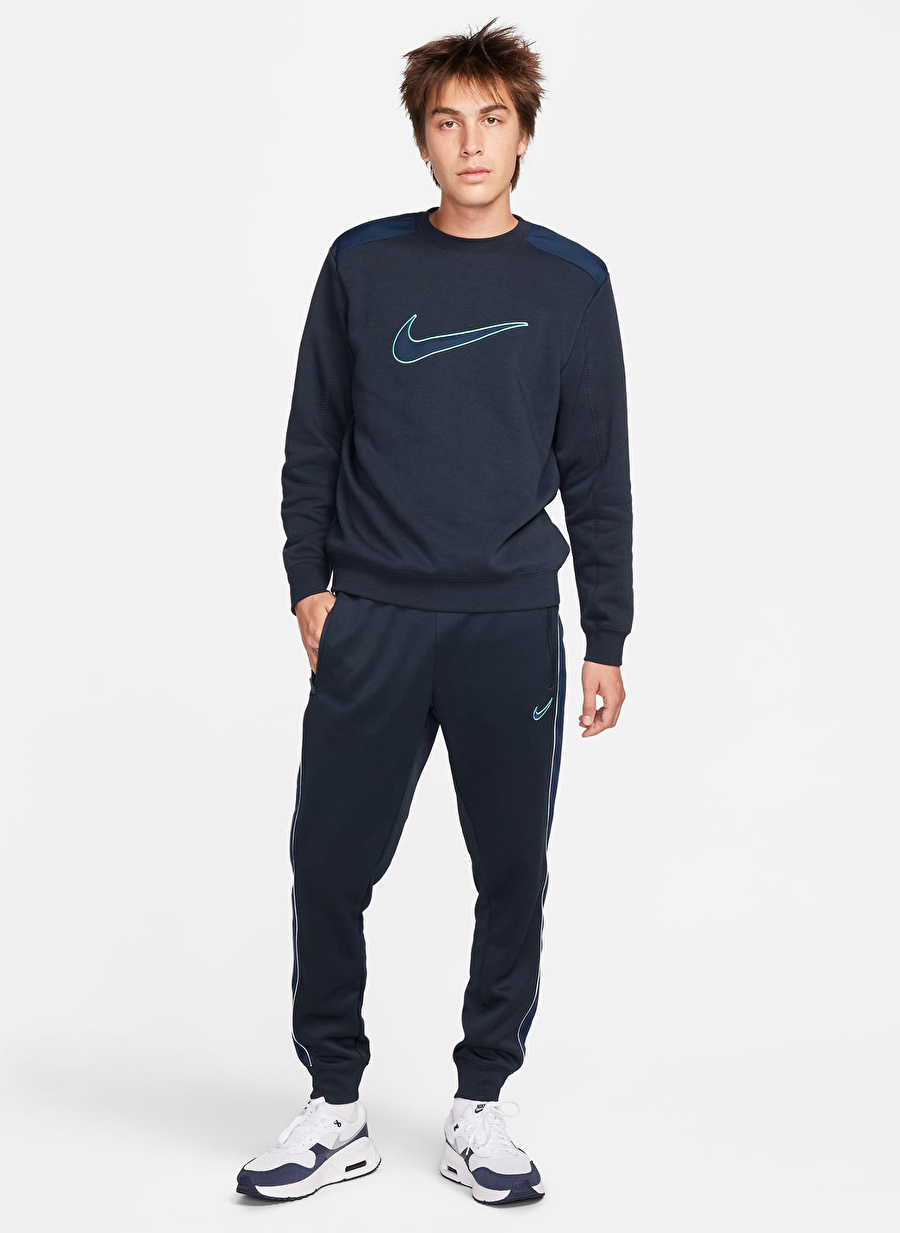 Nike Mavi Erkek Bisiklet Yaka Baskılı Sweatshirt FN0245-475-M NSW SP FLC CREW BB