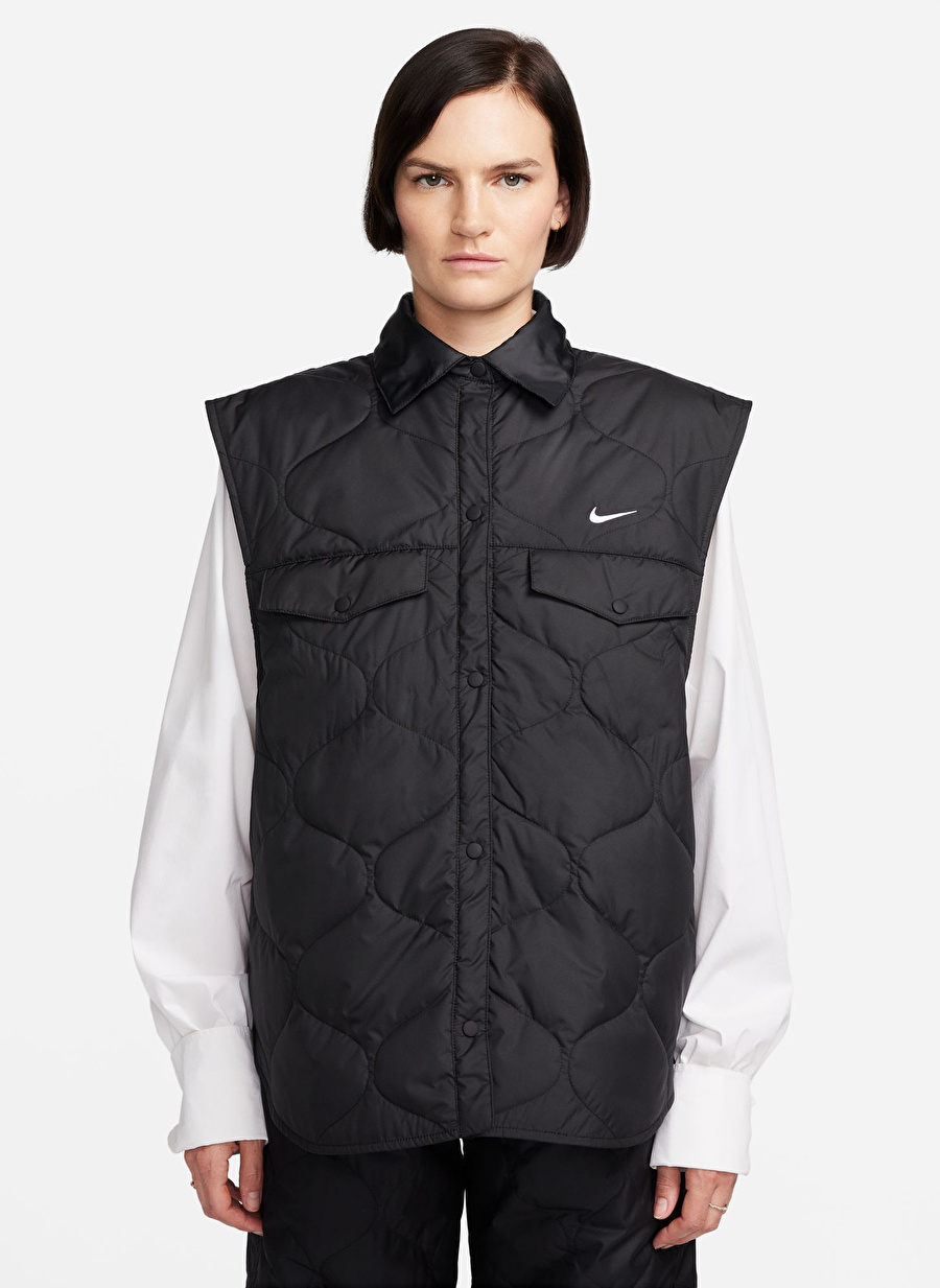 Nike Siyah Kadın Dik Yaka Yelek FB8737-010-W NSW ESSNTL VEST HO