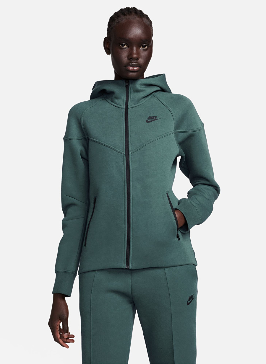 Nike Yeşil Kadın Kapüşon Yaka Zip Ceket FB8338-328-W NSW TCH FLC WR FZ HDY