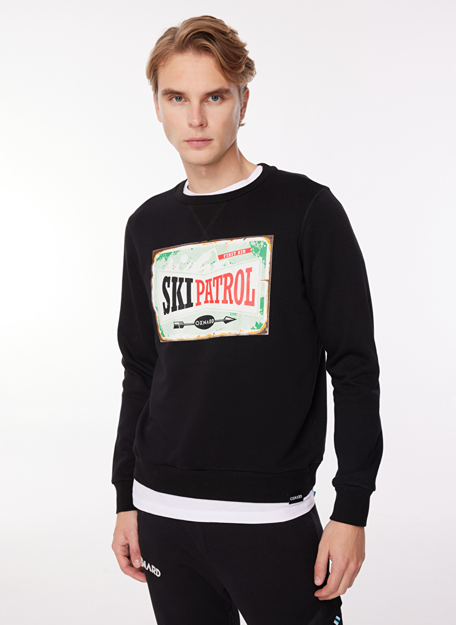 Oxnard Siyah Erkek Bisiklet Yaka Baskılı Sweatshirt OXM6025_PATROL-M-CREW