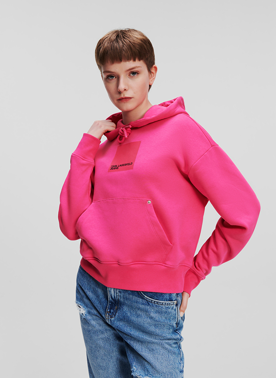 Karl Lagerfeld Jeans Kapüşon Yaka Düz Pembe Kadın Sweatshırt 236J1801