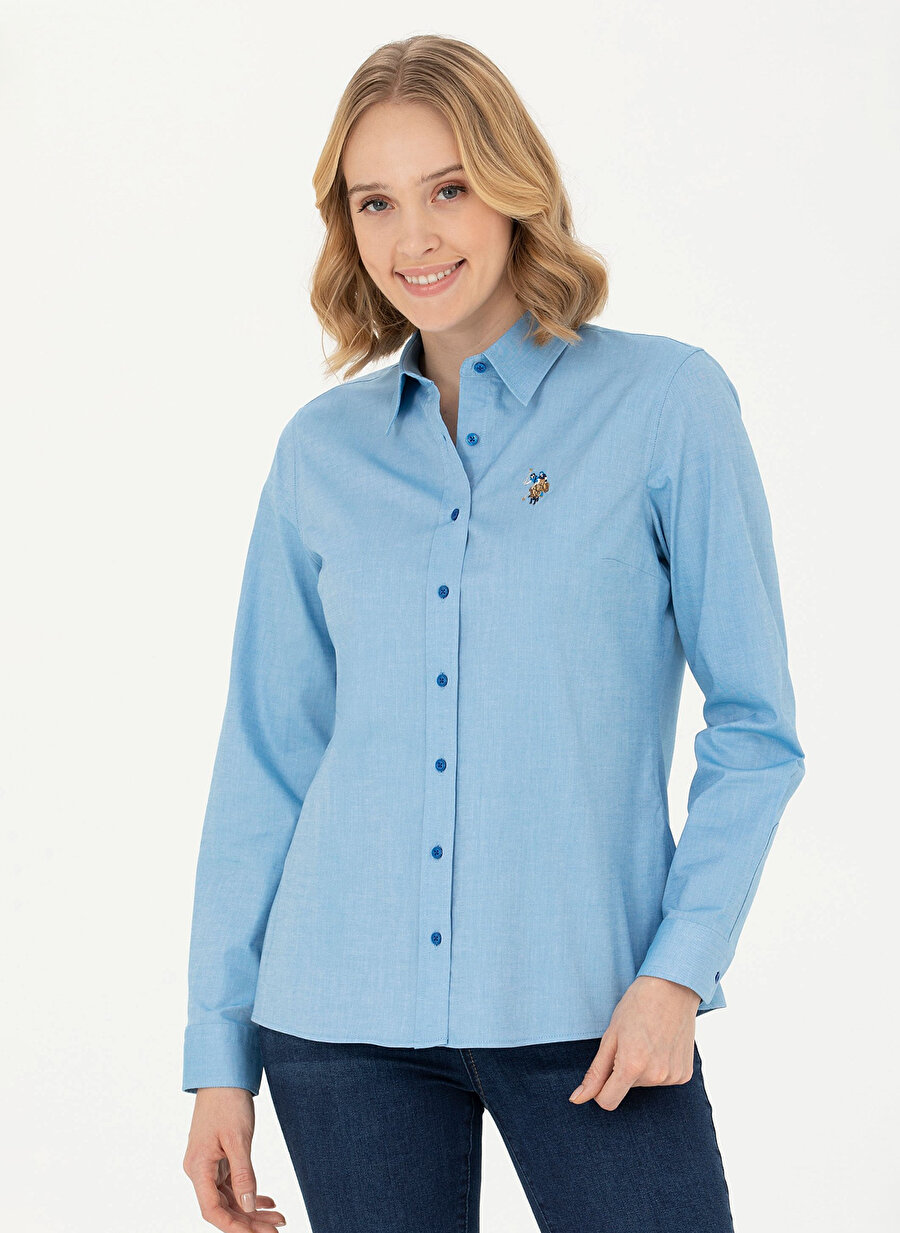 U.S. Polo Assn. Slim Fit Gömlek Yaka Mavi Kadın Gömlek CRISCOLOR023K