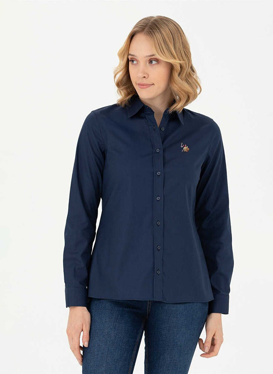 U.S. Polo Assn. Slim Fit Gömlek Yaka Düz Lacivert Kadın Gömlek CRISCOLOR023K