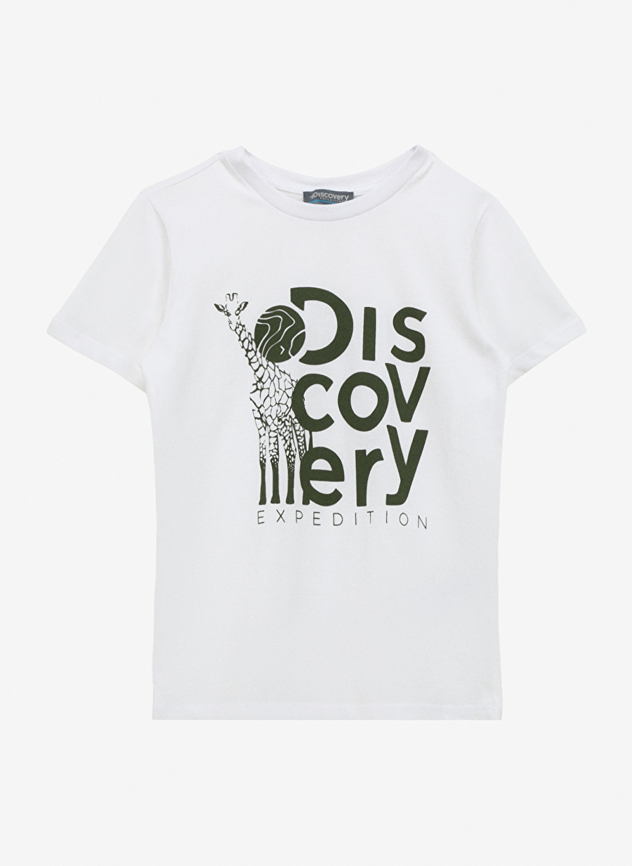 Discovery Expedition Kırık Beyaz Unisex Çocuk Bisiklet Yaka Basic Baskılı T-Shirt D4SU-TST 3304