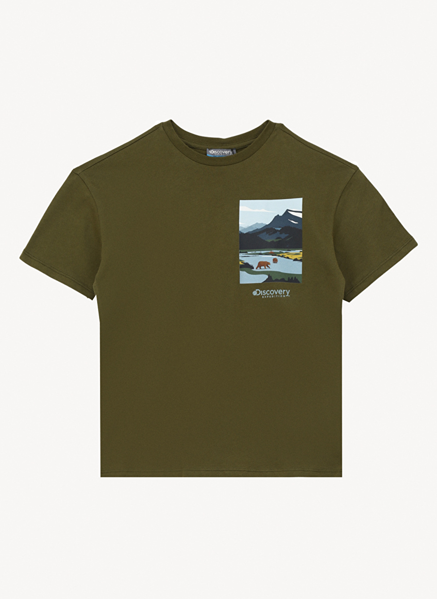 Discovery Expedition Haki Erkek Çocuk Bisiklet Yaka Oversize Baskılı T-Shirt D4SB-TST3041