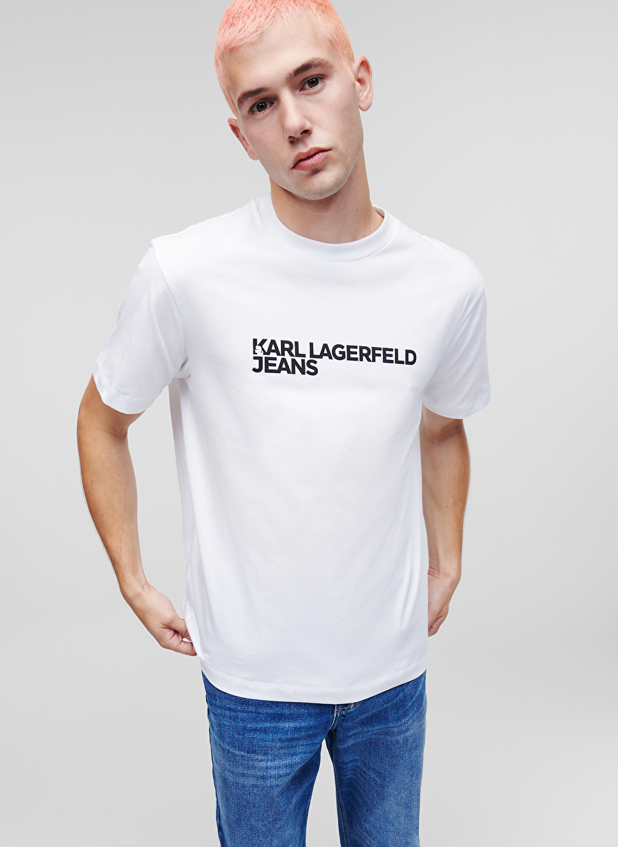 Karl Lagerfeld Jeans Bisiklet Yaka Beyaz Erkek T-Shirt 235D1707_KLJ REGULAR SSLV TEE