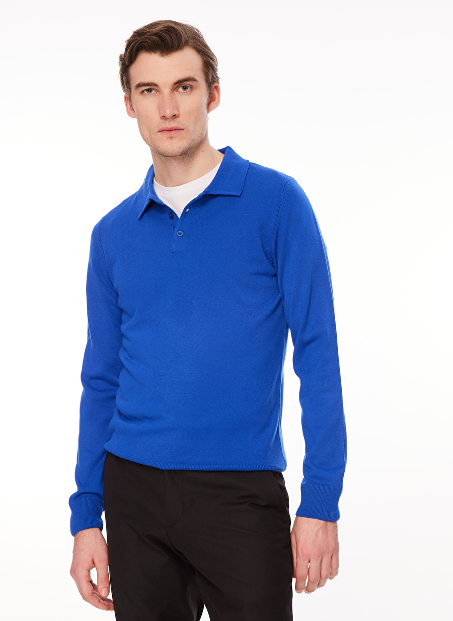 Dufy Polo Yaka Slim Fit Saks Erkek Kazak DU1234031004