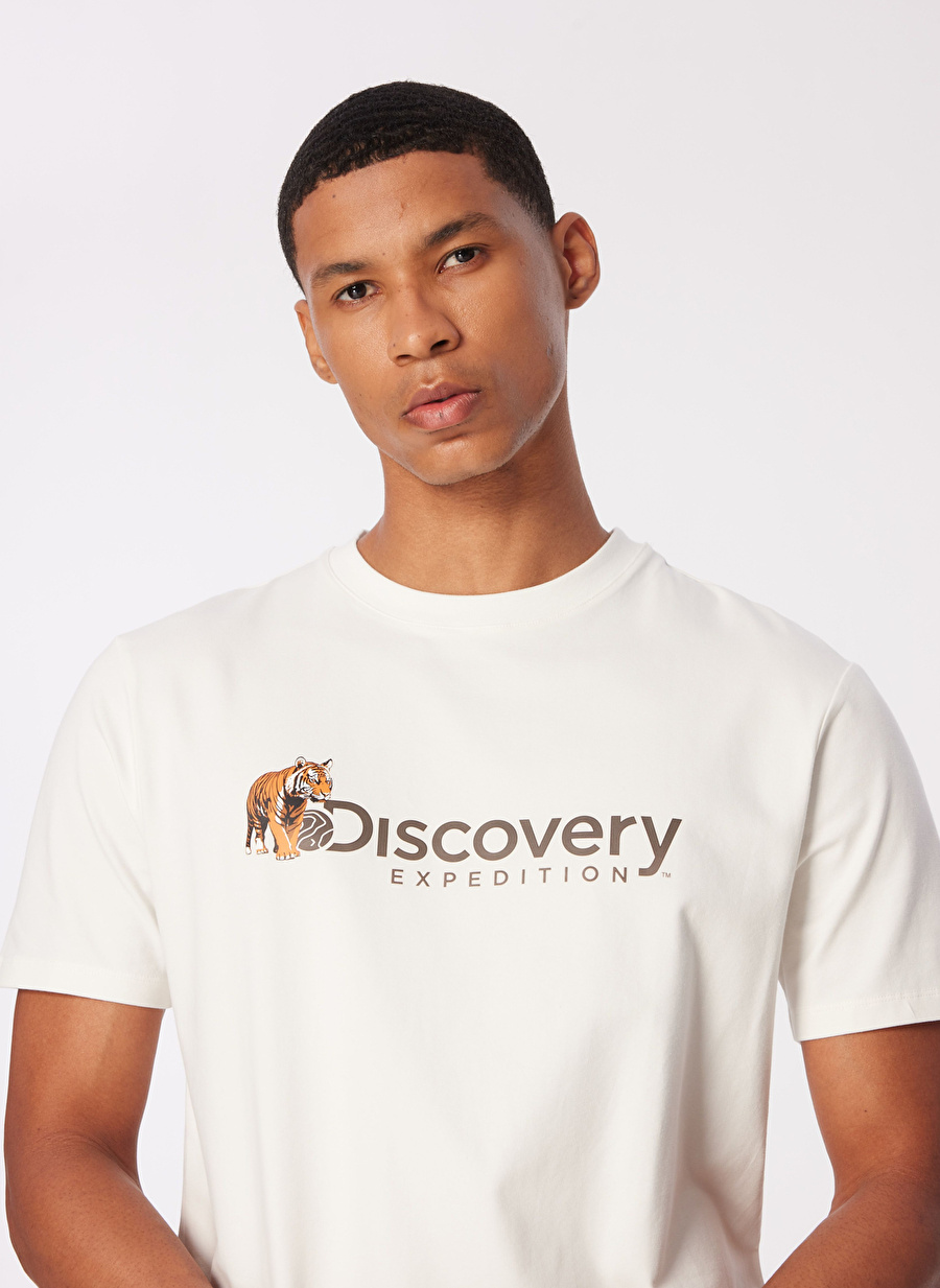 Discovery Expedition Beyaz Erkek Bisiklet Yaka Basic Baskılı T-Shirt D4SM-TST3304