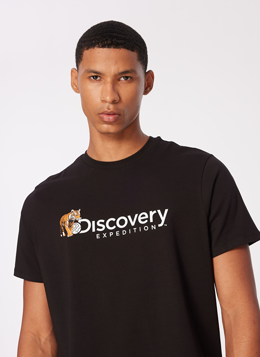 Discovery Expedition Siyah Erkek Bisiklet Yaka Basic Baskılı T-Shirt D4SM-TST3304