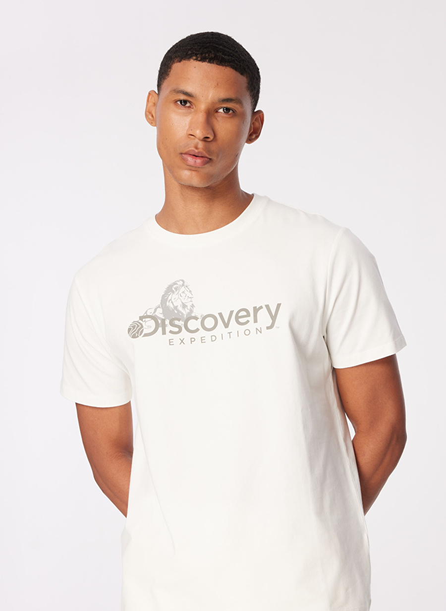 Discovery Expedition Beyaz Erkek Bisiklet Yaka Basic Baskılı T-Shirt D4SM-TST3311