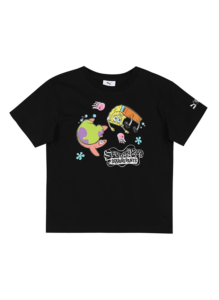 Puma Baskılı Siyah Erkek T-Shirt 53867501-PUMA x SPONGEBOB Tee