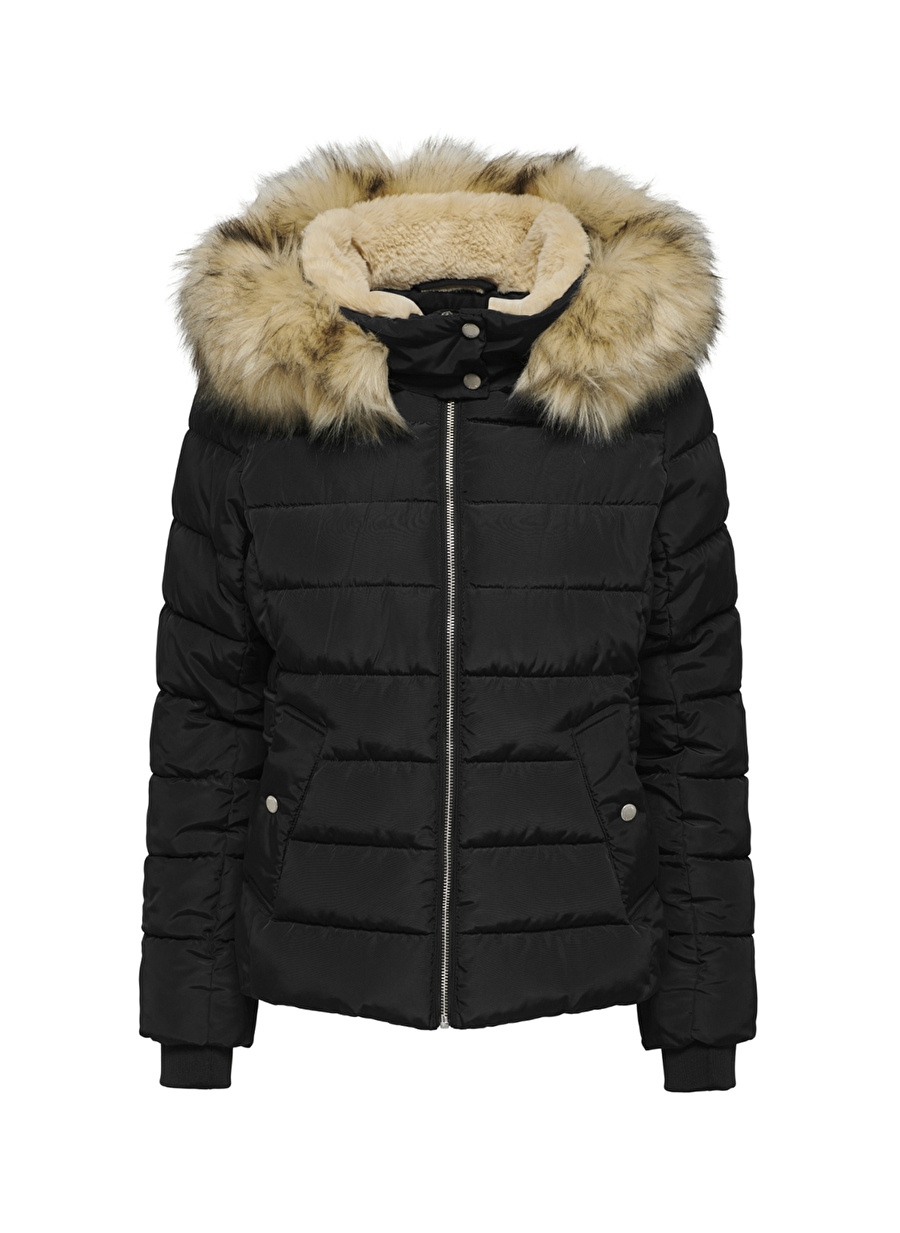 Only Siyah Kadın Mont ONLNEWCAMILLA FUR HOOD JACKET CC OT