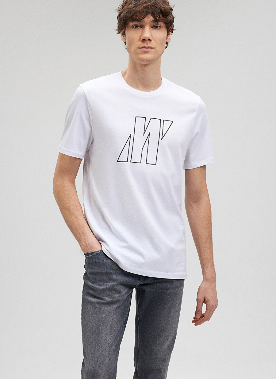 Mavi Düz Yaka Düz Beyaz Erkek T-Shirt M0612193-620_KISA KOL TİŞÖRT