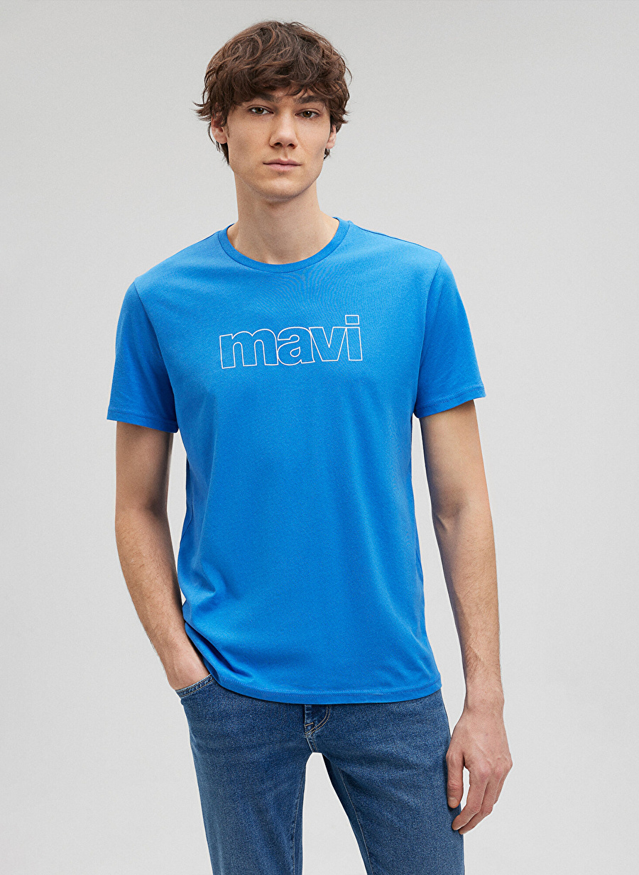 Mavi Düz Yaka Düz Mavi Erkek T-Shirt M065781-81347_MAVİ LOGO TİŞÖRT