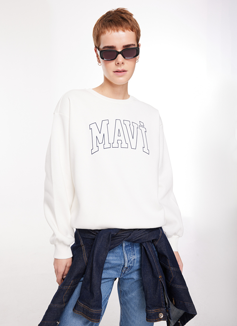 Mavi Bisiklet Yaka Ekru Kadın Sweatshırt M1611192-70057-MAVI LOGO SWEATSHIRT_1