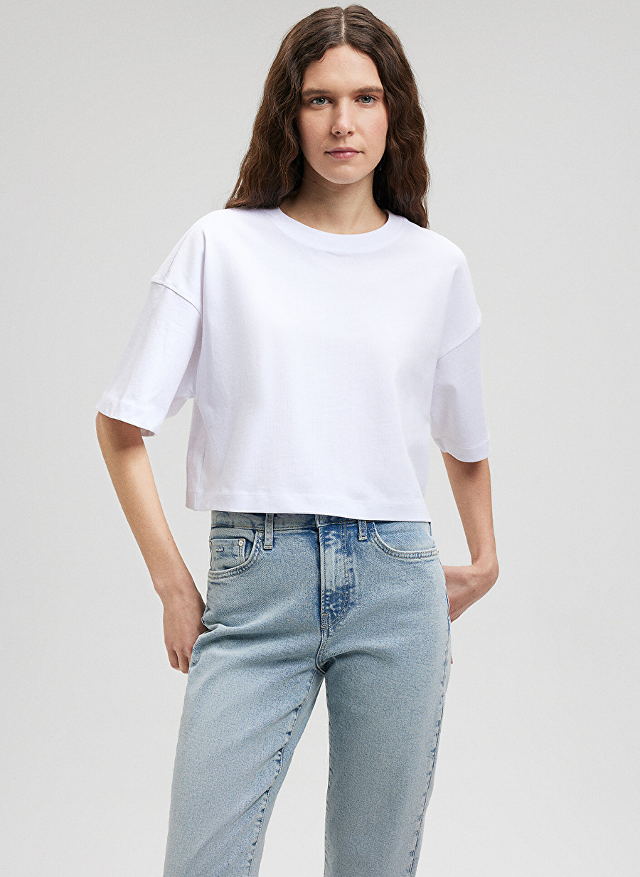 Mavi Bisiklet Yaka Beyaz Kadın T-Shirt M1612377-620-CROP BASİC