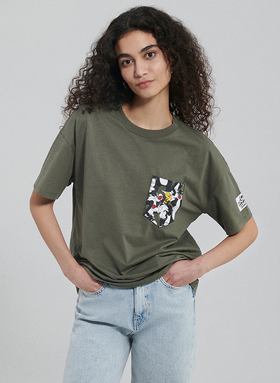 Mavi Bisiklet Yaka Yeşil Kadın T-Shirt M1612262-71546-SYLVESTER BASKILI Tİ